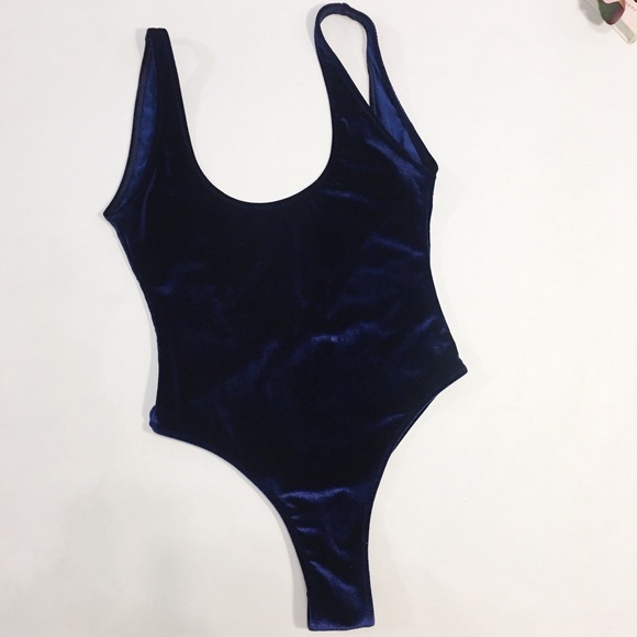 Fox Swim navy blue velvet one piece swimsuit M - Picture 3 of 8